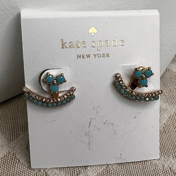 Kate Spade Dainty Sparklers Cluster 2 pc Earring Jacket Stud Turquoise Blue NWT - Picture 4 of 7
